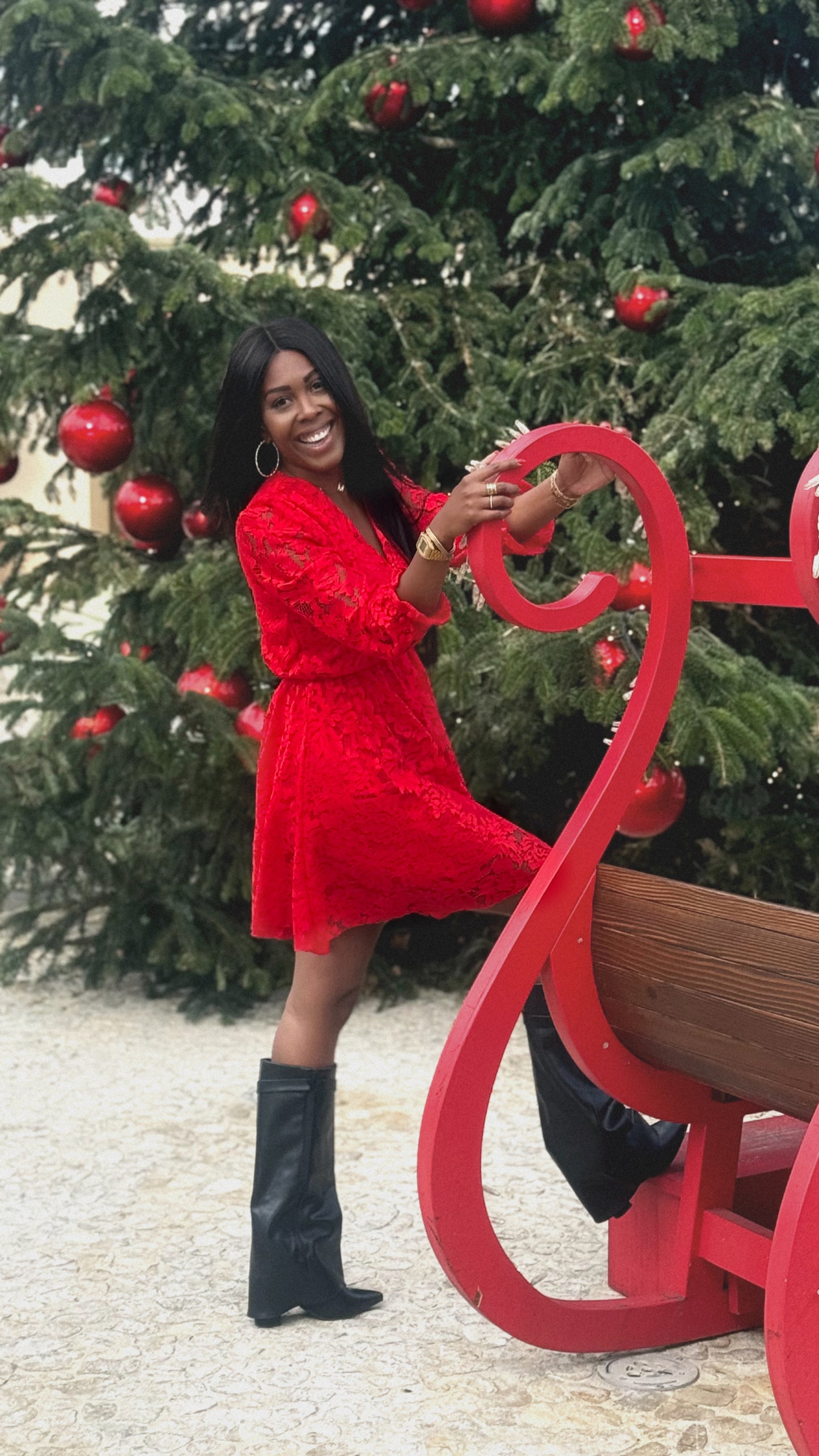 Robe dentelle Roxane rouge