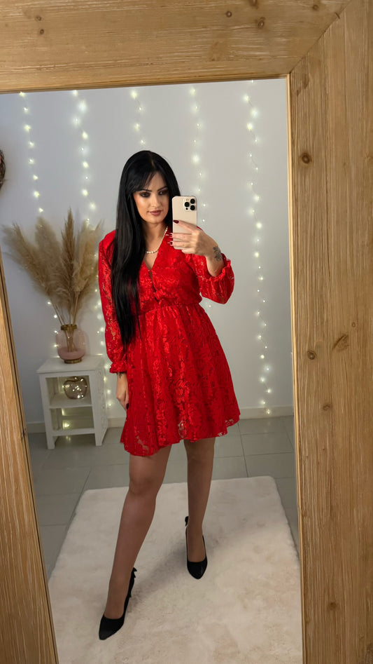Robe dentelle Roxane rouge