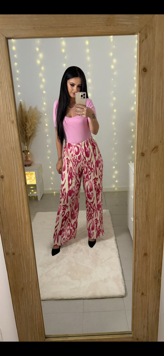 Pantalon Lina, imprimé rose